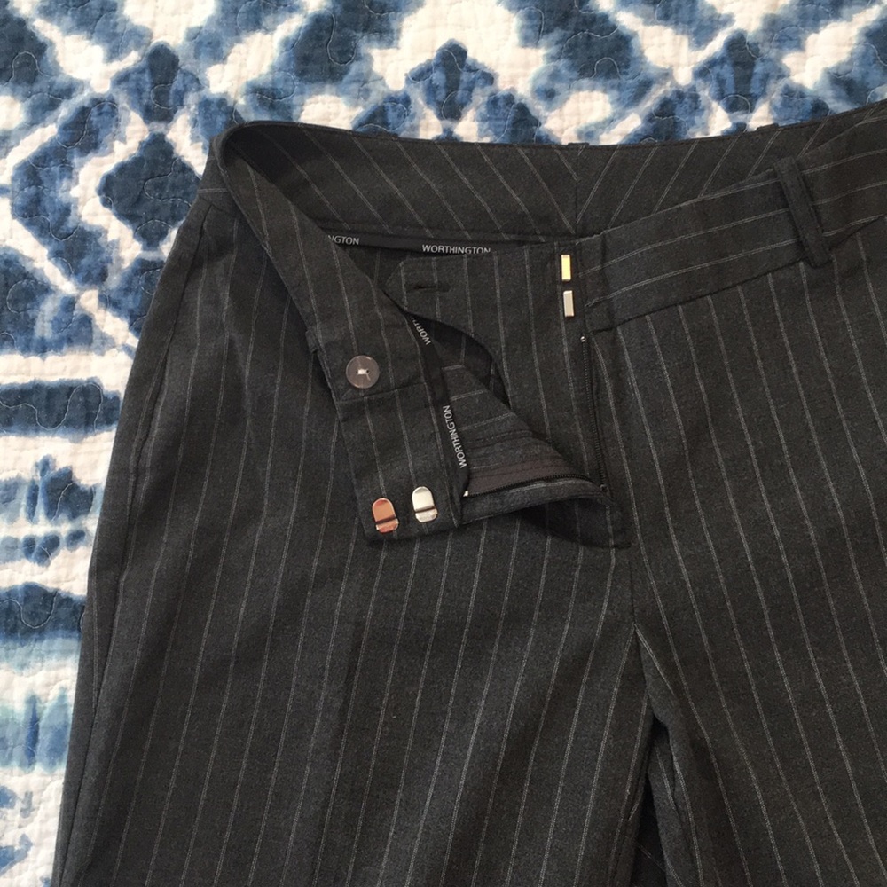 Worthington Curvy Fit Gray Pinstripe Dress Pants